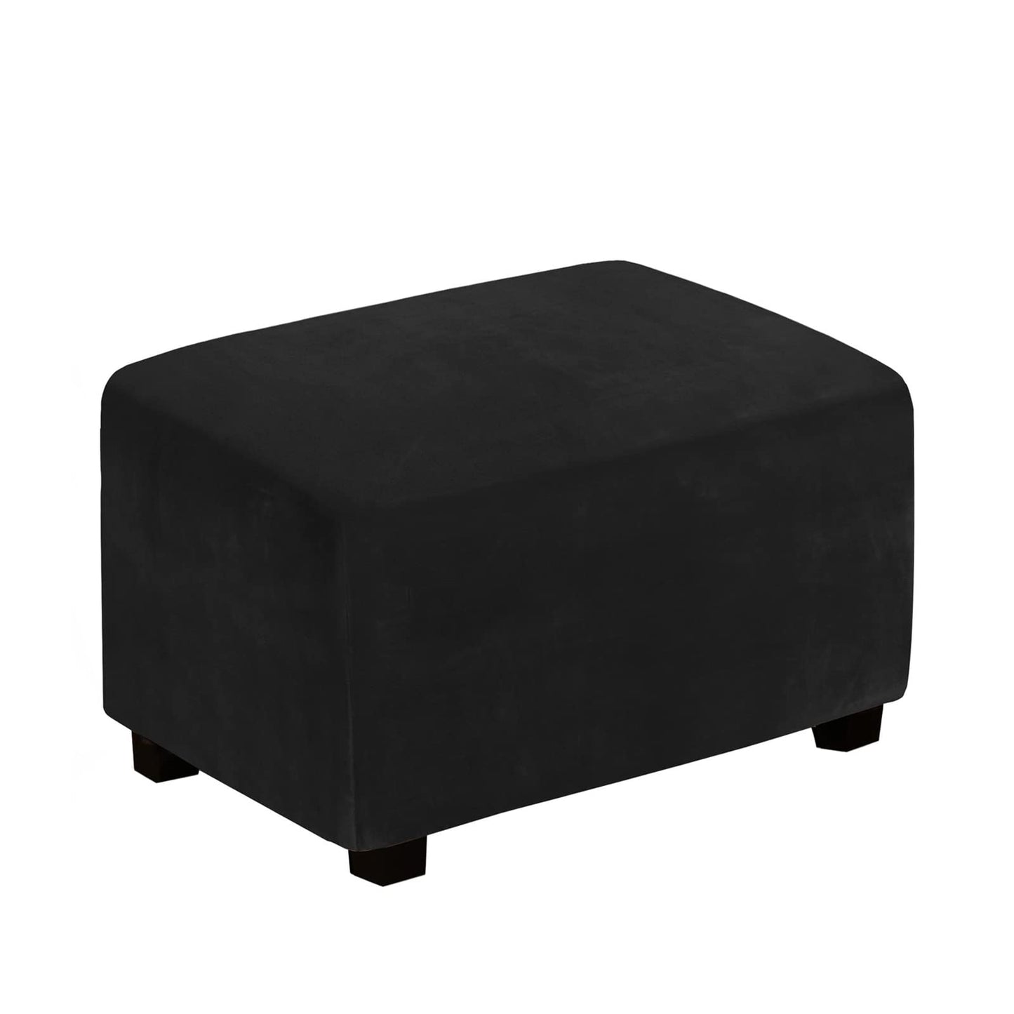 Velvet Ottoman Cover, Stretch Footstools Covers, Plush Foot Stool Slipcover, Removable Footrest Stool Sofa Slipcovers, Folding Storage Stool Furniture Protector for Room(Black,Rectangular Large)