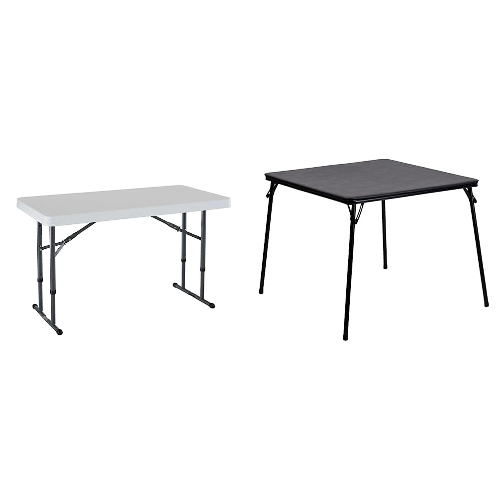 Lifetime 80160 Commercial Height Adjustable Folding Utility Table, 4 Feet, White Granite & Flash Furniture Madelyn Folding Card Table - Black Foldable Card Table Square