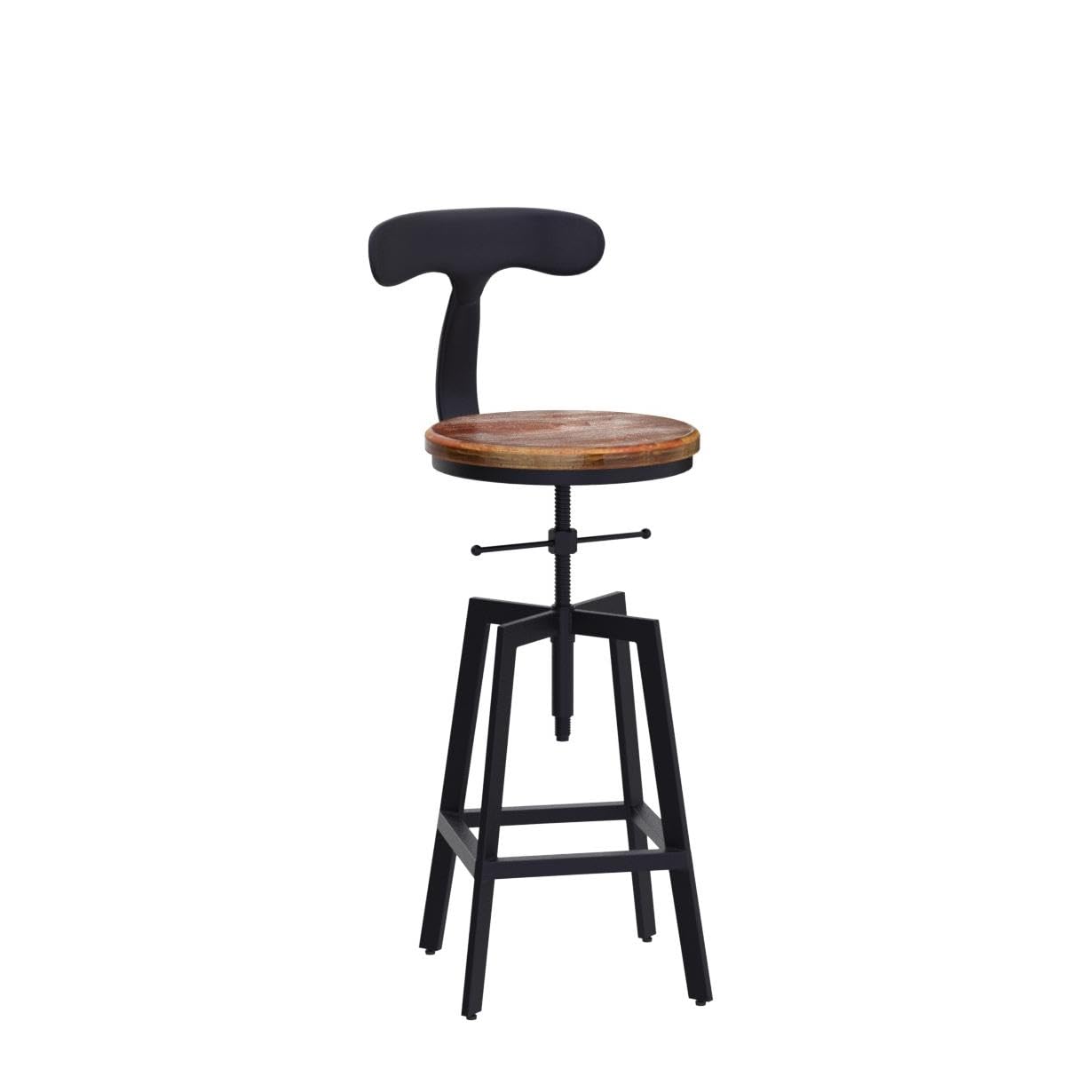 Diwhy Industrial Bar Stools,Kitchen Dining Chair,Wood Top Stool,Adjustable Height Swivel Counter Height Bar Chair with Metal Backrest,Black,Fully Welded Set of 2 (Brown Wooden Top with Iron Backrest)