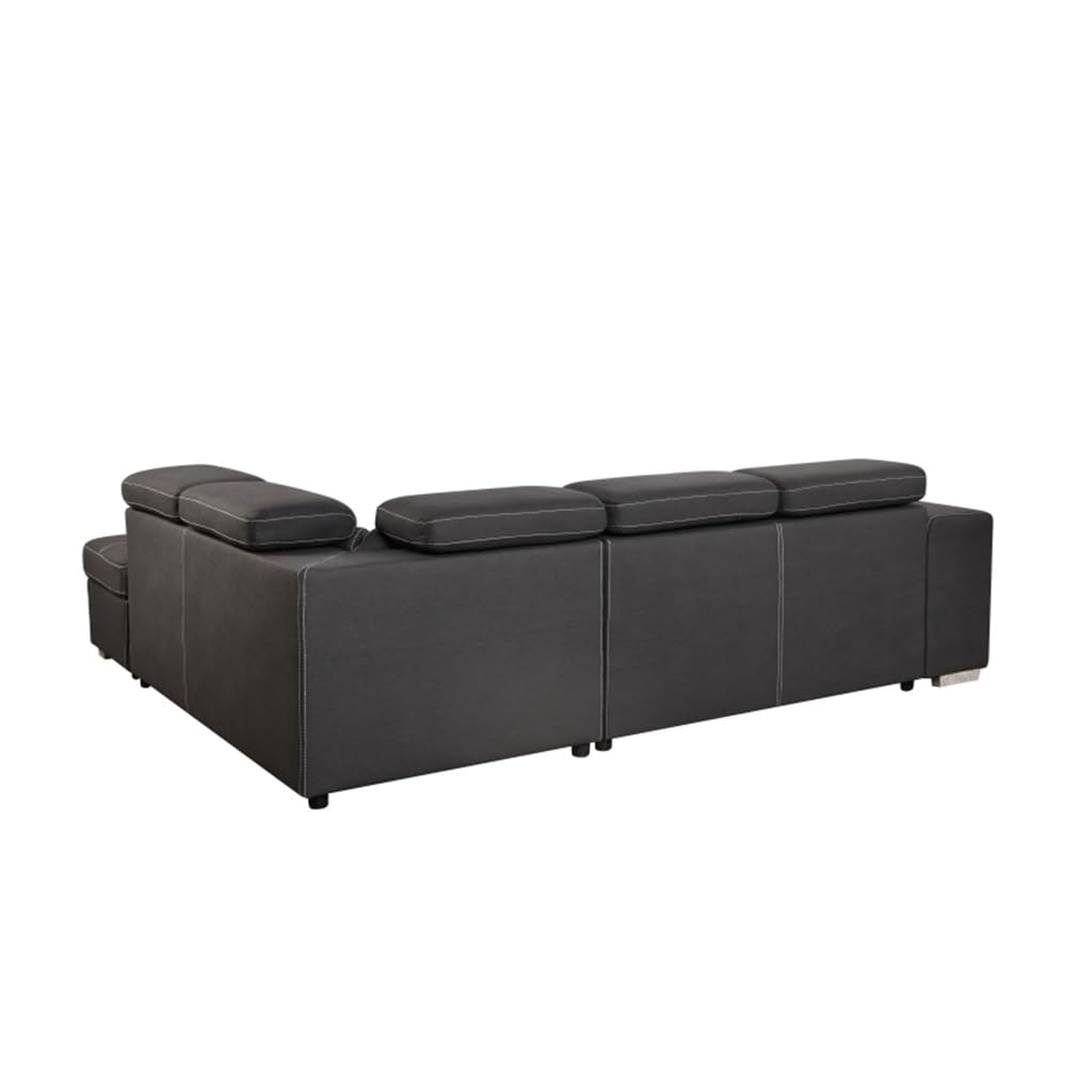 105" Sectional Sofa with Adjustable Headrest,Sleeper Sectional Pull Out Couch Bed with Storage Ottoman and 2 Stools