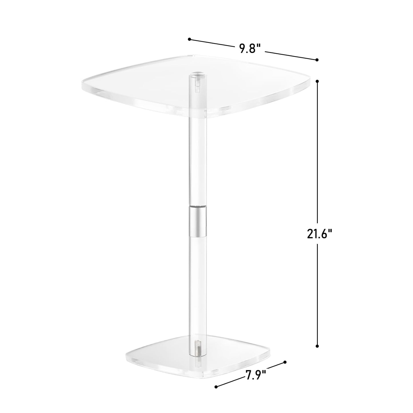 Chihutown Square Drink Table, 10" Lx10 Wx21.6 H Acrylic Side Table for Small Spaces, Clear Pedestal Side Table, Cocktail Martini Table for Living Room, Bedroom, Sofa, Chair, Clear