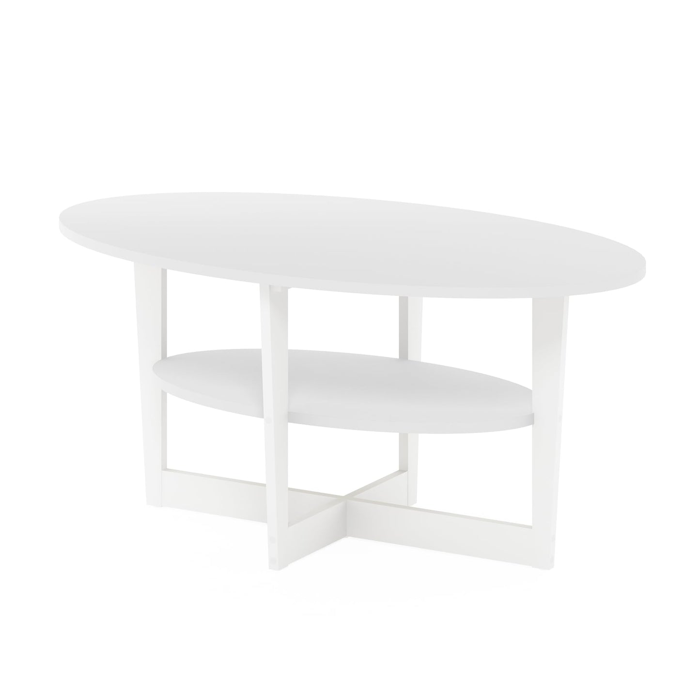 Furinno Jaya Oval Coffee Table, 35.43 (W) x 16.49 (H) x 19.69 (D) inches, White