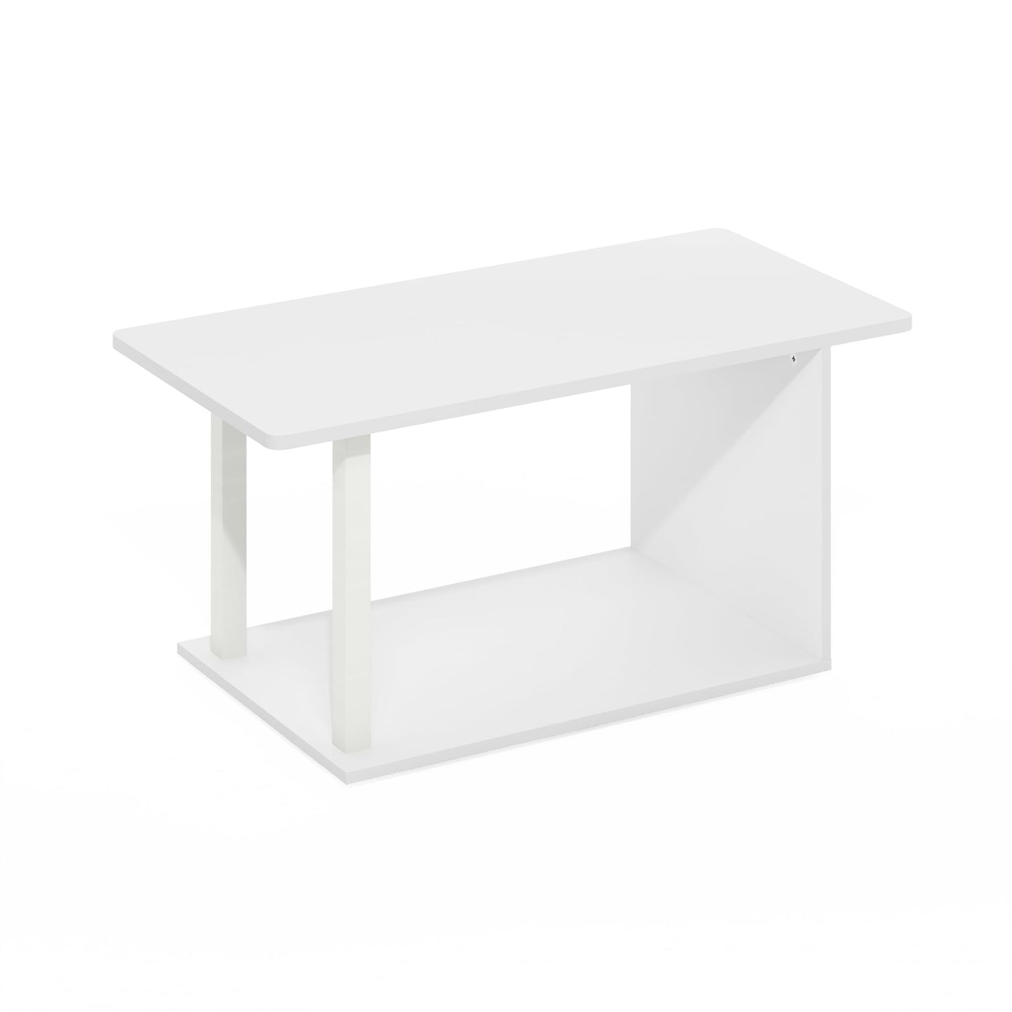 Furinno Basic Coffee Table, 2-Tier Modern Coffee Table with Open Shelf, Easy Assembly Side Table, for Living Room, Bedroom, Home Office, White