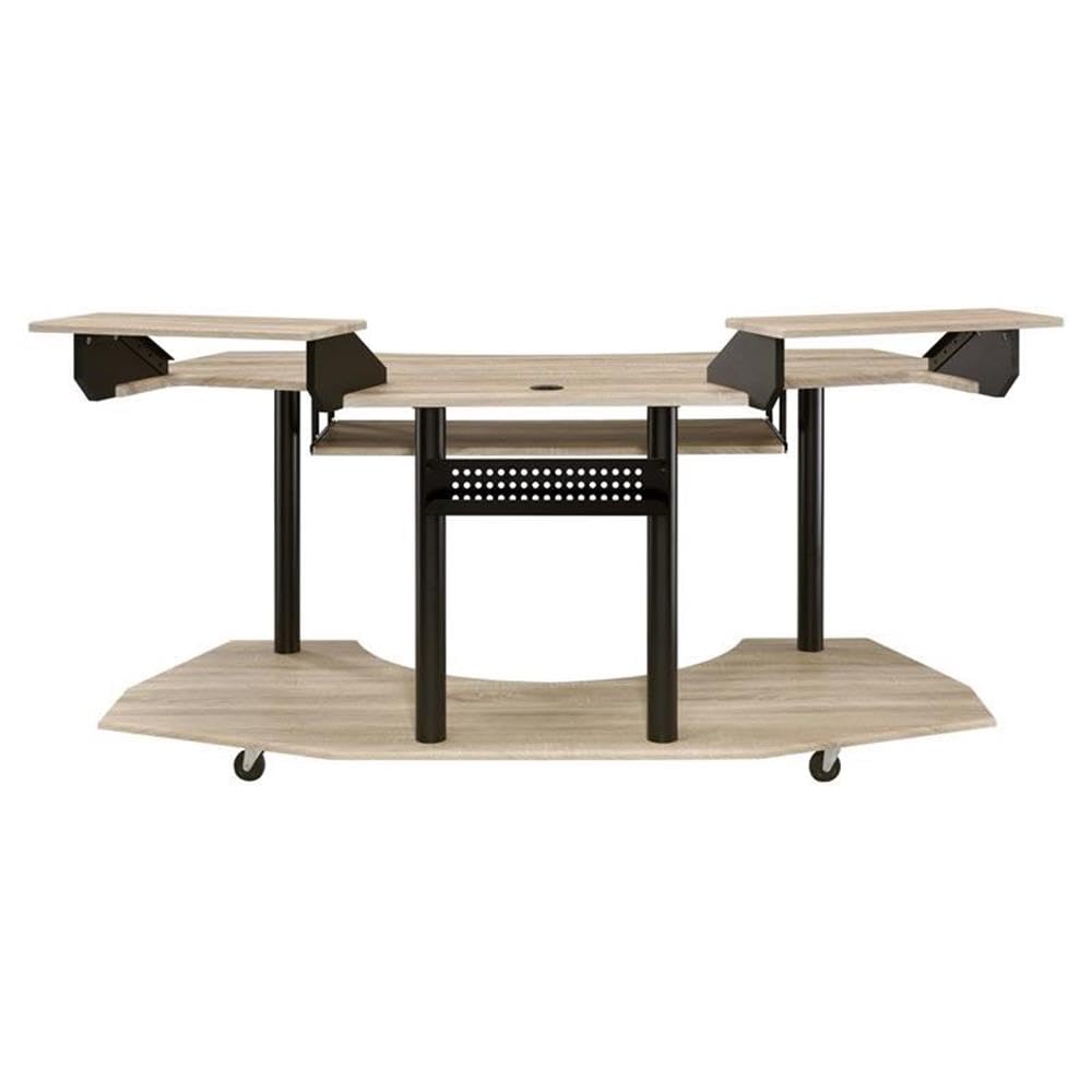 Acme Eleazar Wooden 3-Shelf Music Recording Studio Desk in Natural Oak