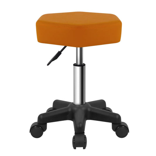 FURWOO Hexagon Rolling Stool Height Adjustable Stool with Wheels for Spa Salon Massage Pale Brown