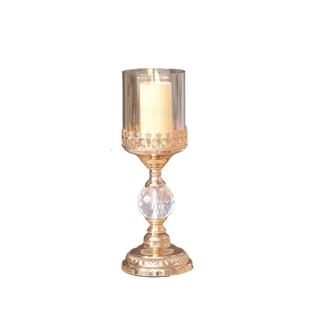 Candlestick Holders Light Luxury Gold Tall Candlestick Metal Glass Dinner Table Decoration Candle Holder Candle Holders(Small)