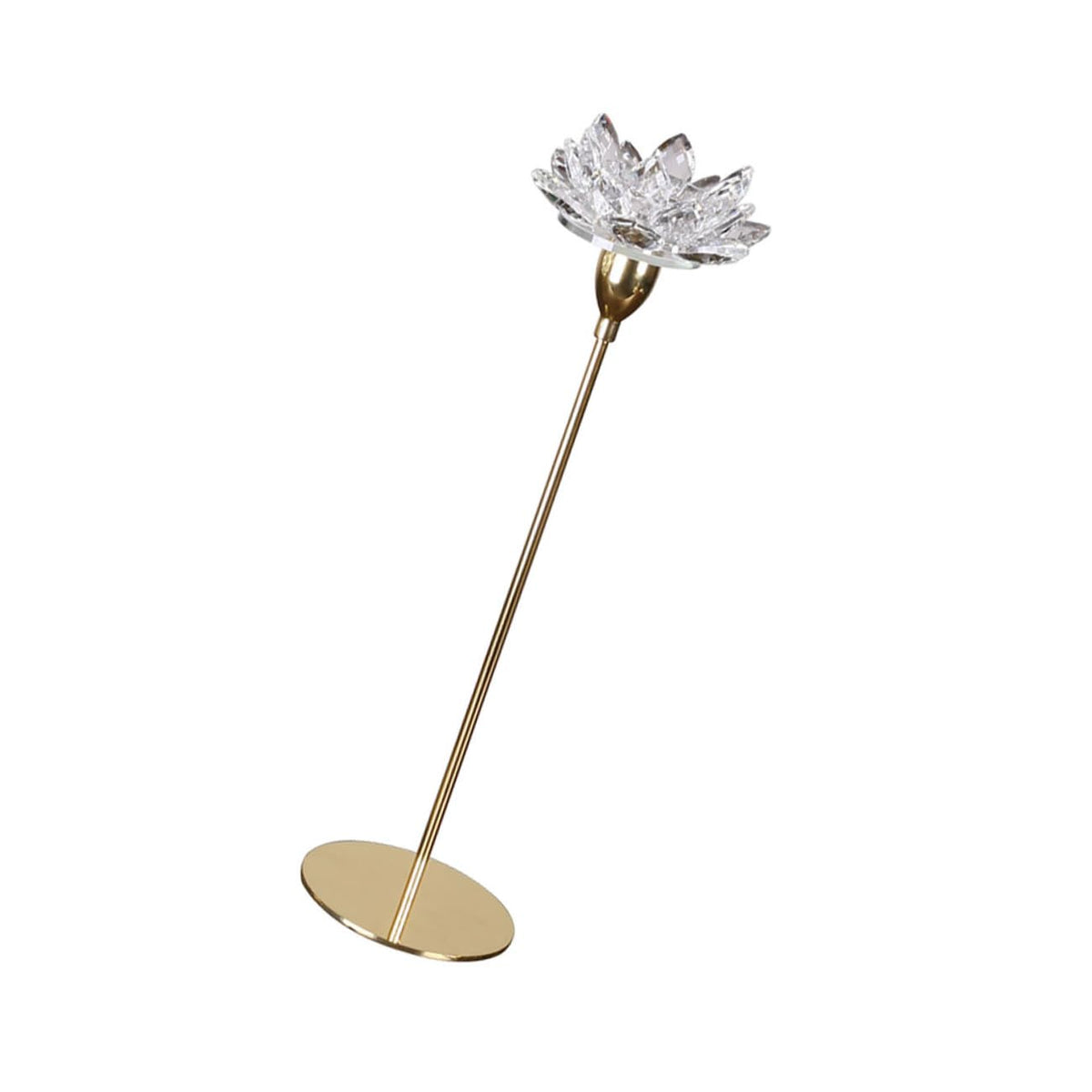 JEWEDECO Crystal Lotus Candle Stand Small Simple Metal Candlestick Decorative Candleholder for Wedding and Dining Room Candlelight Dinner Table Centerpiece