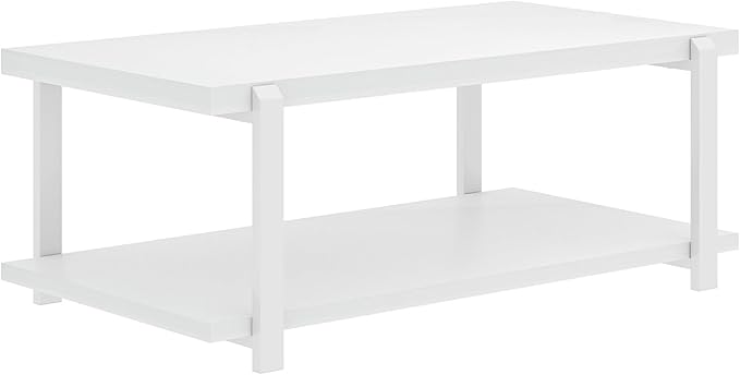 FOLUBAN White Coffee Table, Modern Rustic Wood and Metal Center Table