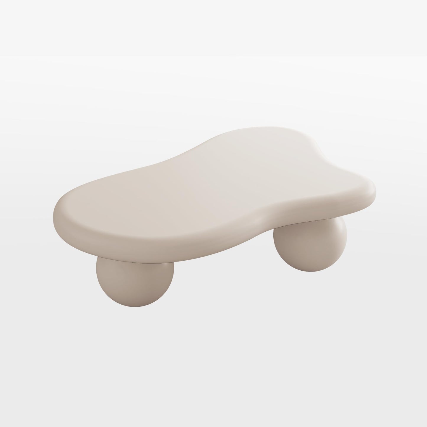 KEIKI 40" Cloud Shaped Coffee Table with 3 Ball Legs, Low Modern Wooden Coffee Table for Living Room, Office, or Small Spaces, Cream White