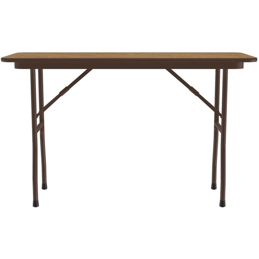Correll 18"x48" Commercial Duty Small Folding Table, Medium Oak Melamine Top, 5/8" Thick Core, Made in USA, Portable, Strong Steel Apron (CF1848M-06)