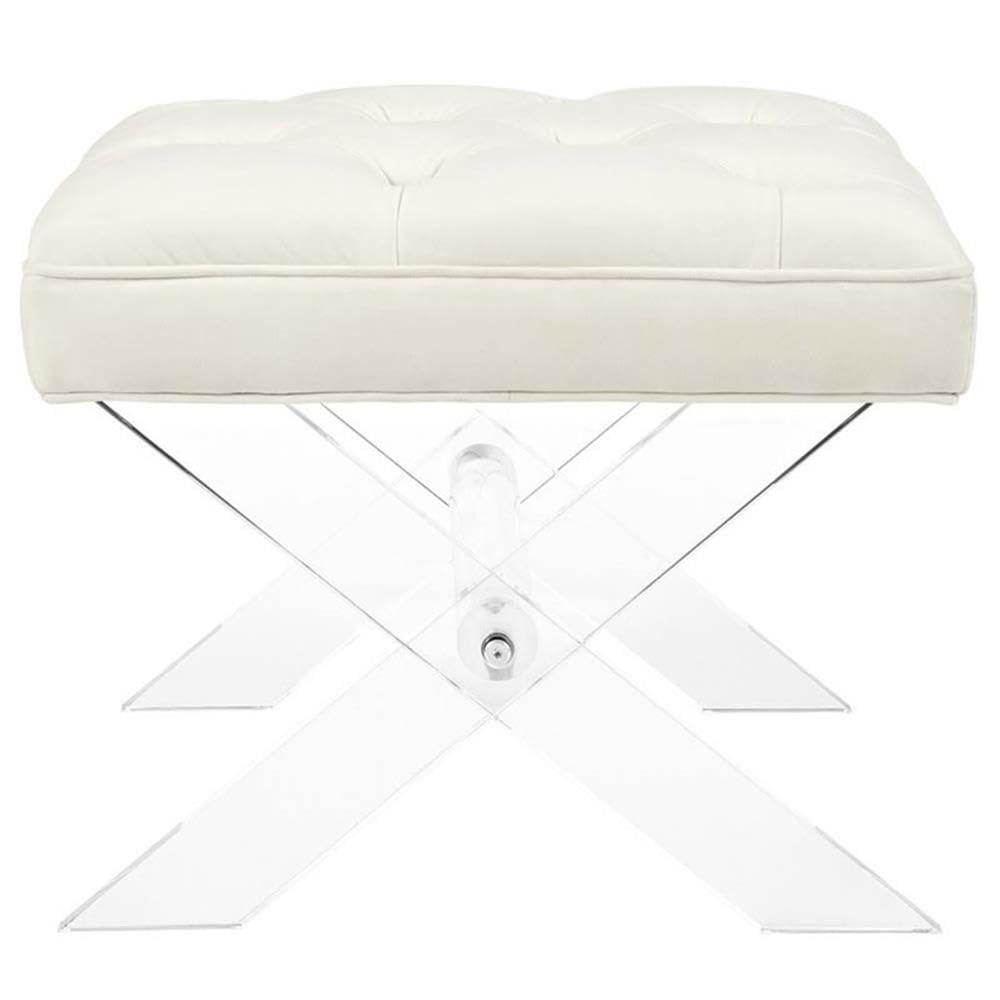 Modway Swift Acrylic X-Base Entryway Modern Bench With Tufted Fabric Upholstery in Ivory