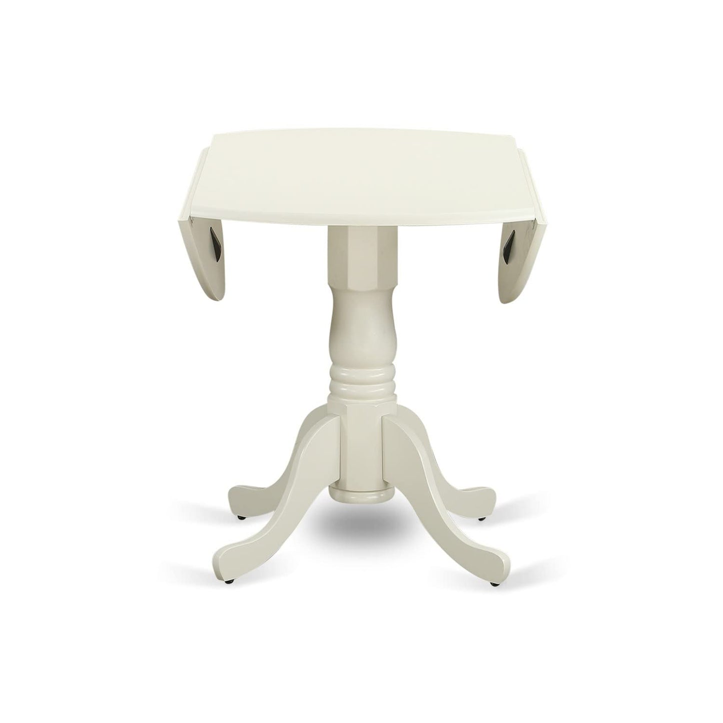 East West Furniture DLAB5-LWH-02 5 Piece Dining Room Table Set Includes a Round Kitchen Table with Dropleaf and 4 Light Beige Linen Fabric Parson Dining Chairs, 42x42 Inch, Linen White