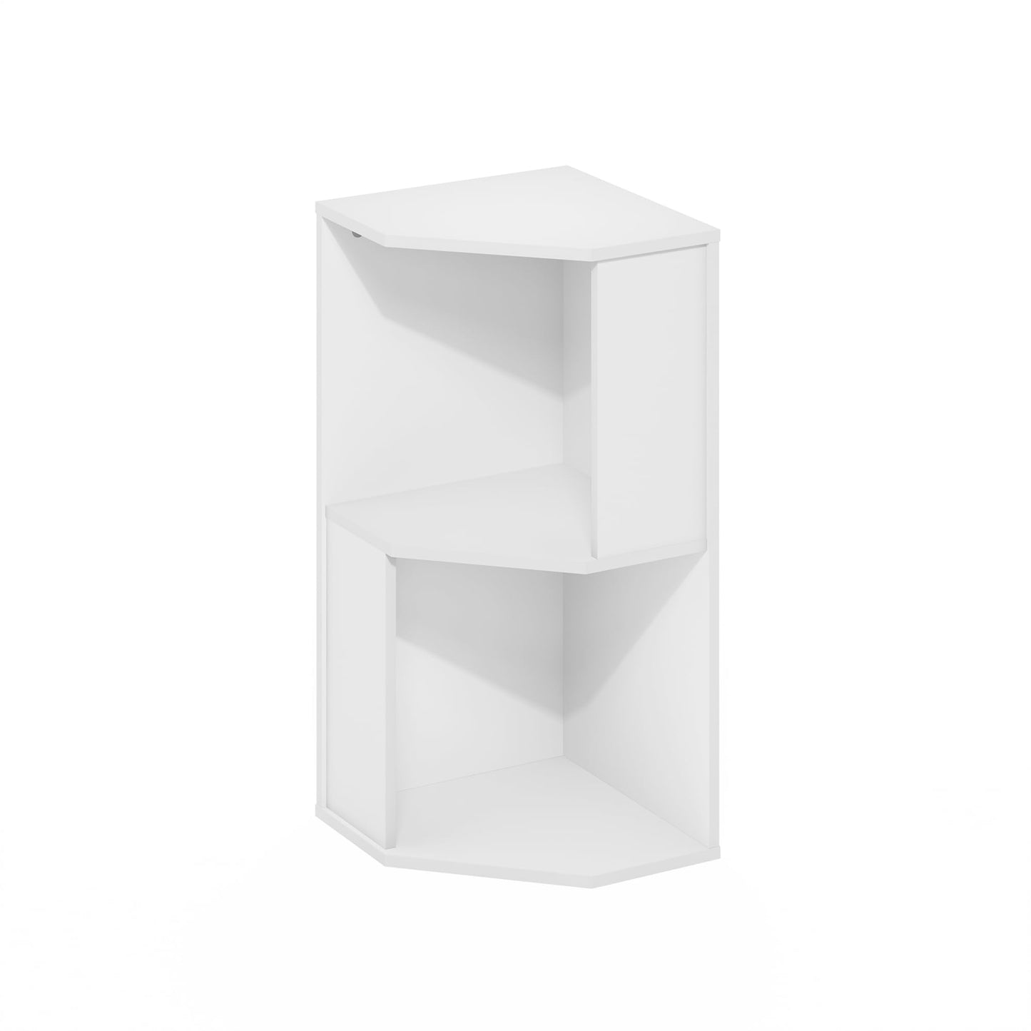 Furinno ECON Corner Shelf, 2-Tier Corner Book Shelf, Standing Storage Shelves, Cube Display Rack, Bookshelf, for Organization and Storage, Living Room, Home Office, Plain White