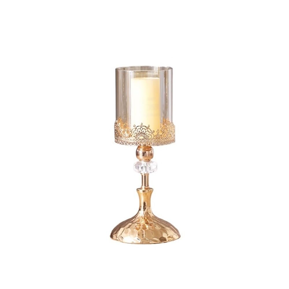cfycfy987 Candelabra Luxury Golden Metal Glass Candlestick Home Dining Table Decoration Ornament Candle Holder Candle Sticks Holder(Large)