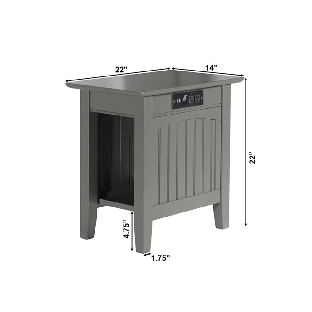 AFI Nantucket Chair Side Table with Built-in Charger in Grey