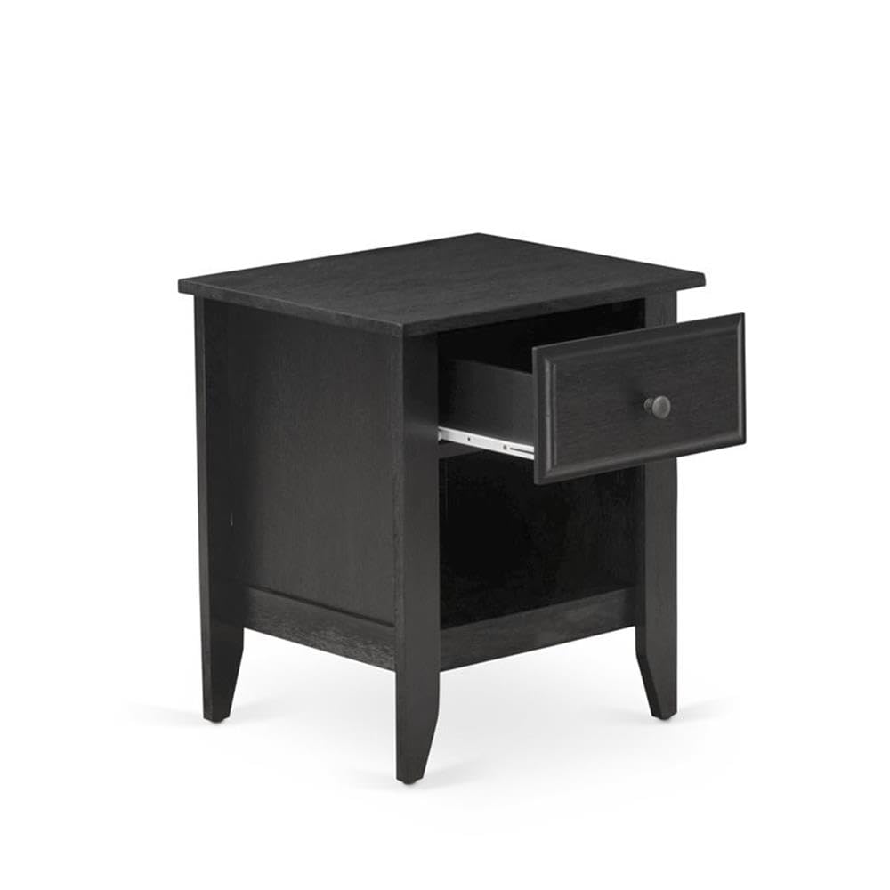 East West Furniture GA-06-ET Gallatin Bedside Table - Rectangle Night Stand with a Drawer for Bedroom, 18x21 Inch Inch, Wirebrushed Black
