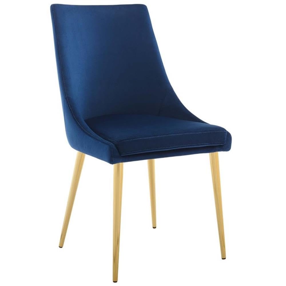 Modway Viscount Performance Velvet Dining Side Chair with Gold Stainless Steel Legs in Navy