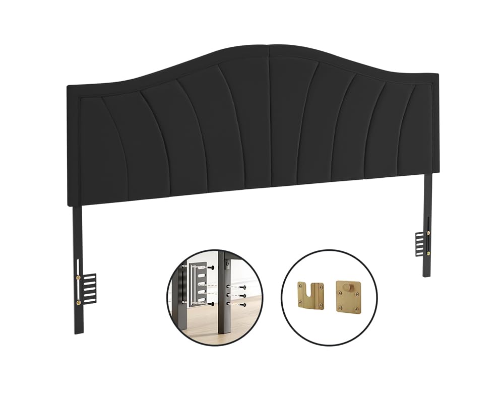 Beyetsea King Headboard Only, Upholstered Head Board King/California King Size, Velvet Headboards for Adjustable Bed Wall Mounted&Bed Frame Mount, Modern Vertical Channel Design Bed Headboard, Black