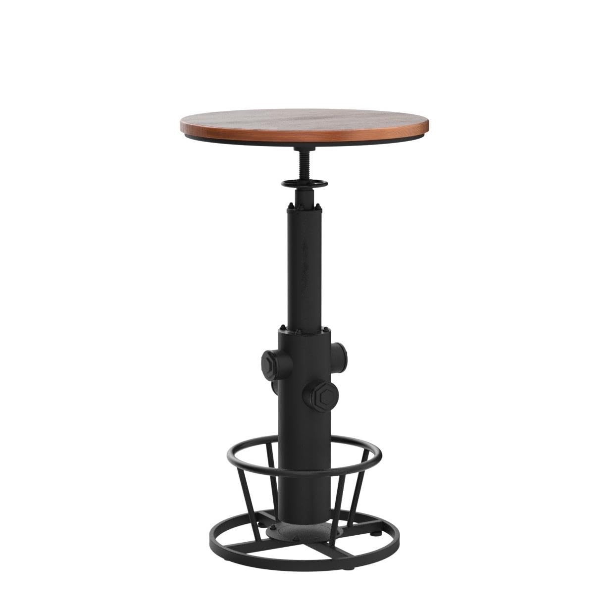 BOKKOLIK Vintage Bistro Table Height Adjustable 38.6-44.4inch Industrial Bar Table for Kitchen Dining Room Coffee House Pub Office Swivel Round Wooden Top for 2-3 People