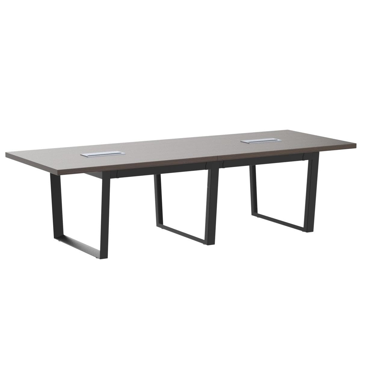 ahliss Sturdy Conference Table with Cable Management Grommets Modern Rectangle Office Meeting Table with Wood Tabletop and Metal Frame & Legs- Easy Assembly Boardroom Table (Dark Brown, 8 Foot)