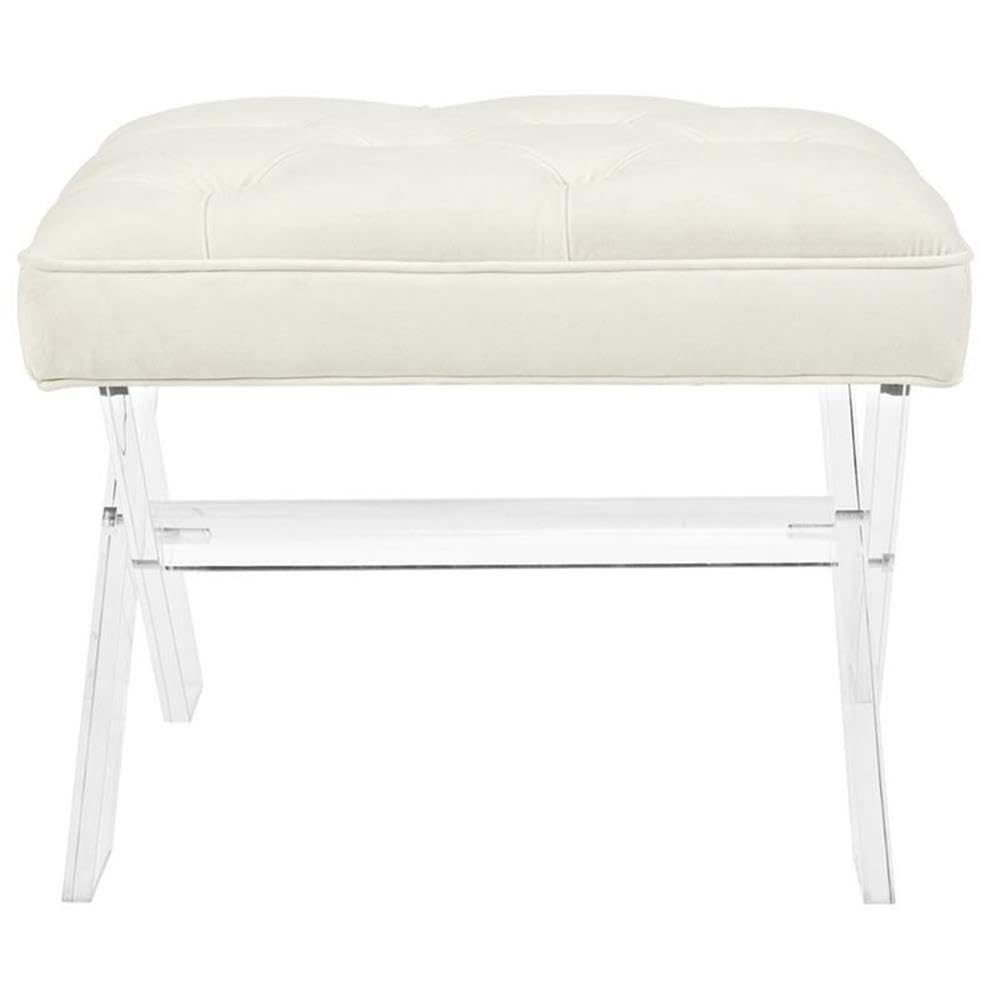 Modway Swift Acrylic X-Base Entryway Modern Bench With Tufted Fabric Upholstery in Ivory
