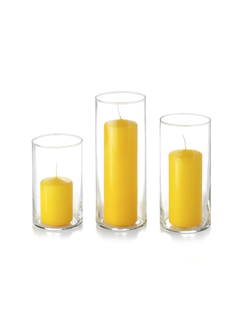yummi Set of 12 Slim Pillars and Cylinder Vases - Bright Yellow