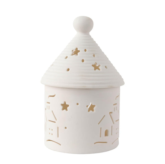 Ceramic House Christmas Decoration Tealight Holder Handmade Candle Holder Matt White for Mantel Windows Decoration