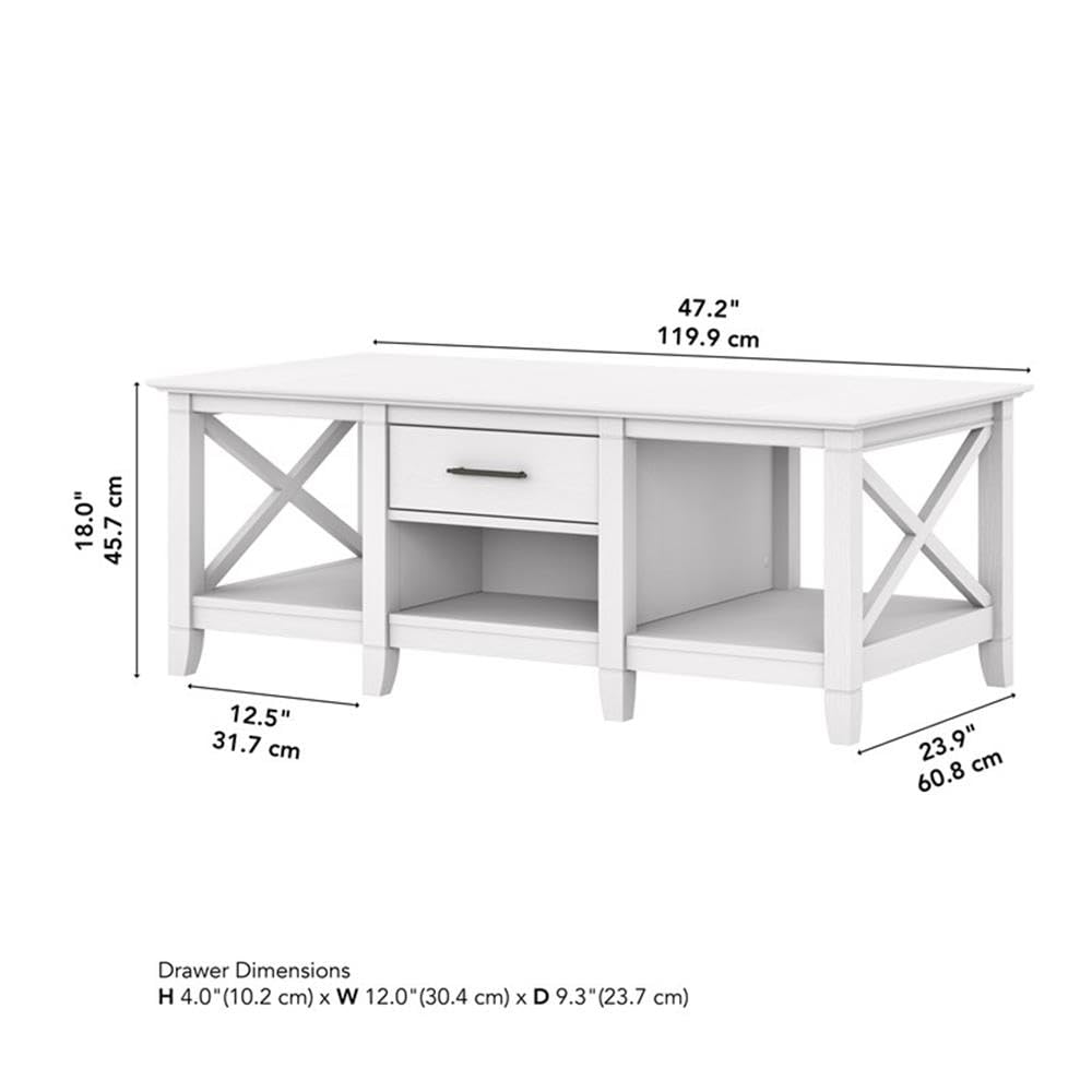 Bush Home Key West Coffee Table with Storage in Pure White Oak