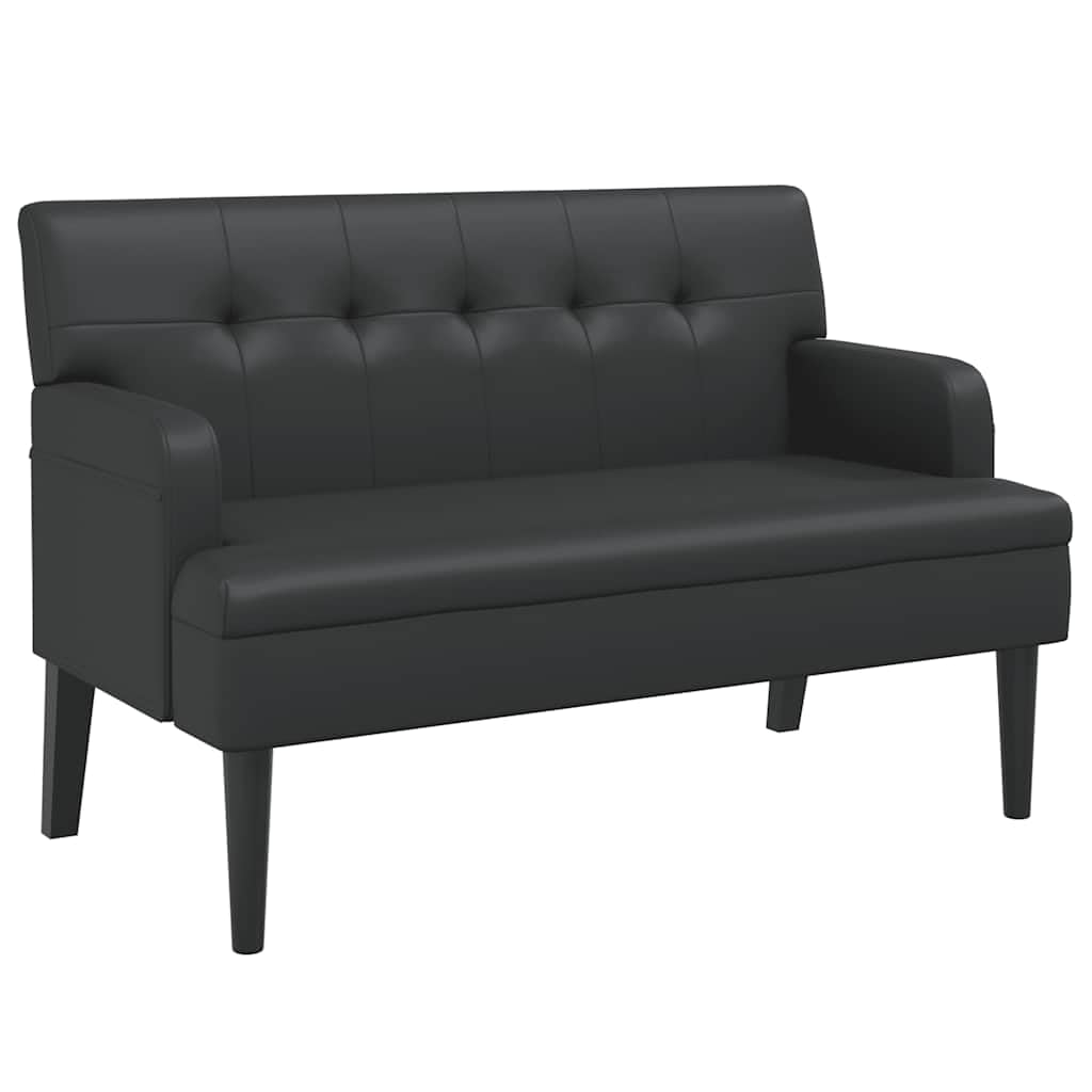 KHGPOTYU Faux Leather Bench with Backrest, 44.1x25.8x29.5 Inch Black Bench, Thickly Padded Seat and Armrests, Solid Rubber Wood Feet, Sturdy Plywood Frame for Home Office