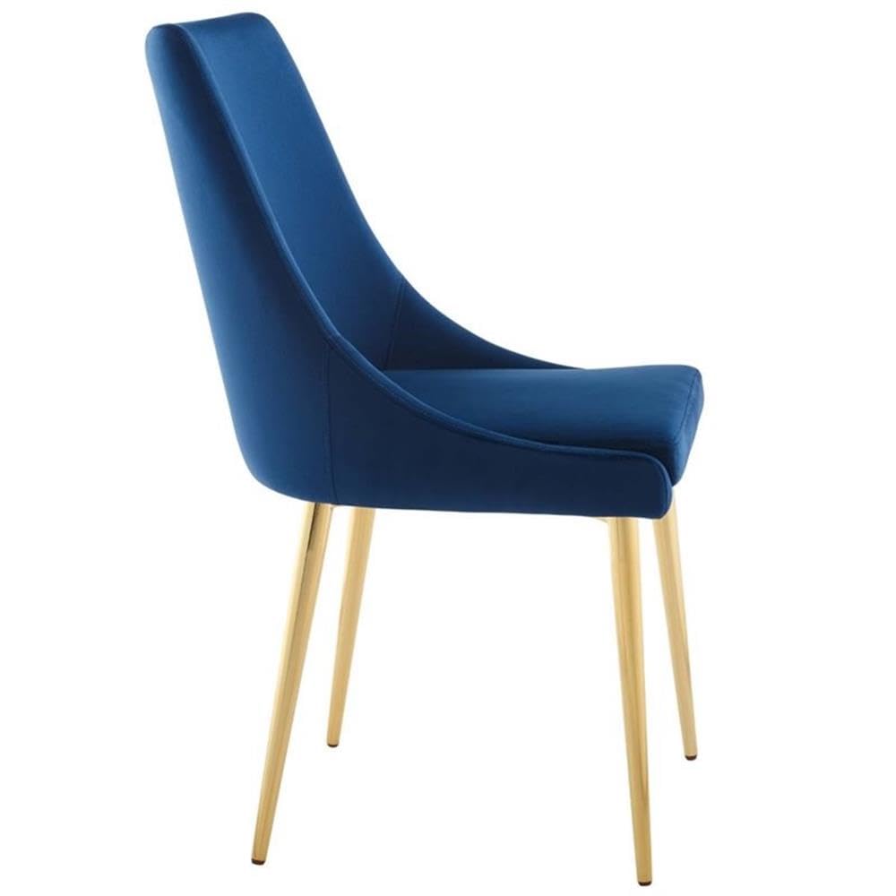 Modway Viscount Performance Velvet Dining Side Chair with Gold Stainless Steel Legs in Navy