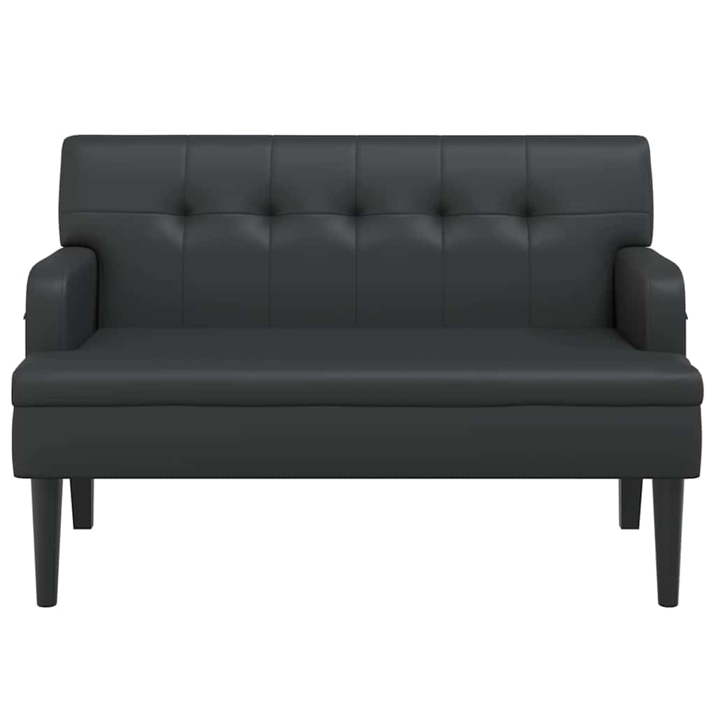 KHGPOTYU Faux Leather Bench with Backrest, 44.1x25.8x29.5 Inch Black Bench, Thickly Padded Seat and Armrests, Solid Rubber Wood Feet, Sturdy Plywood Frame for Home Office