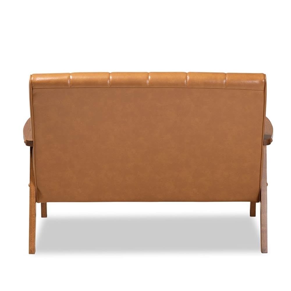 Baxton Studio Nikko Mid-century Modern Tan Faux Leather Upholstered and Walnut Brown finished Wood Loveseat