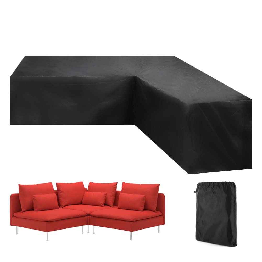 Gicov Patio Sectional Sofa Cover Waterproof V Shape Furniture Cover Outdoor Couch Cover Heavy Duty Garden Furniture Protector with Windproof Strap