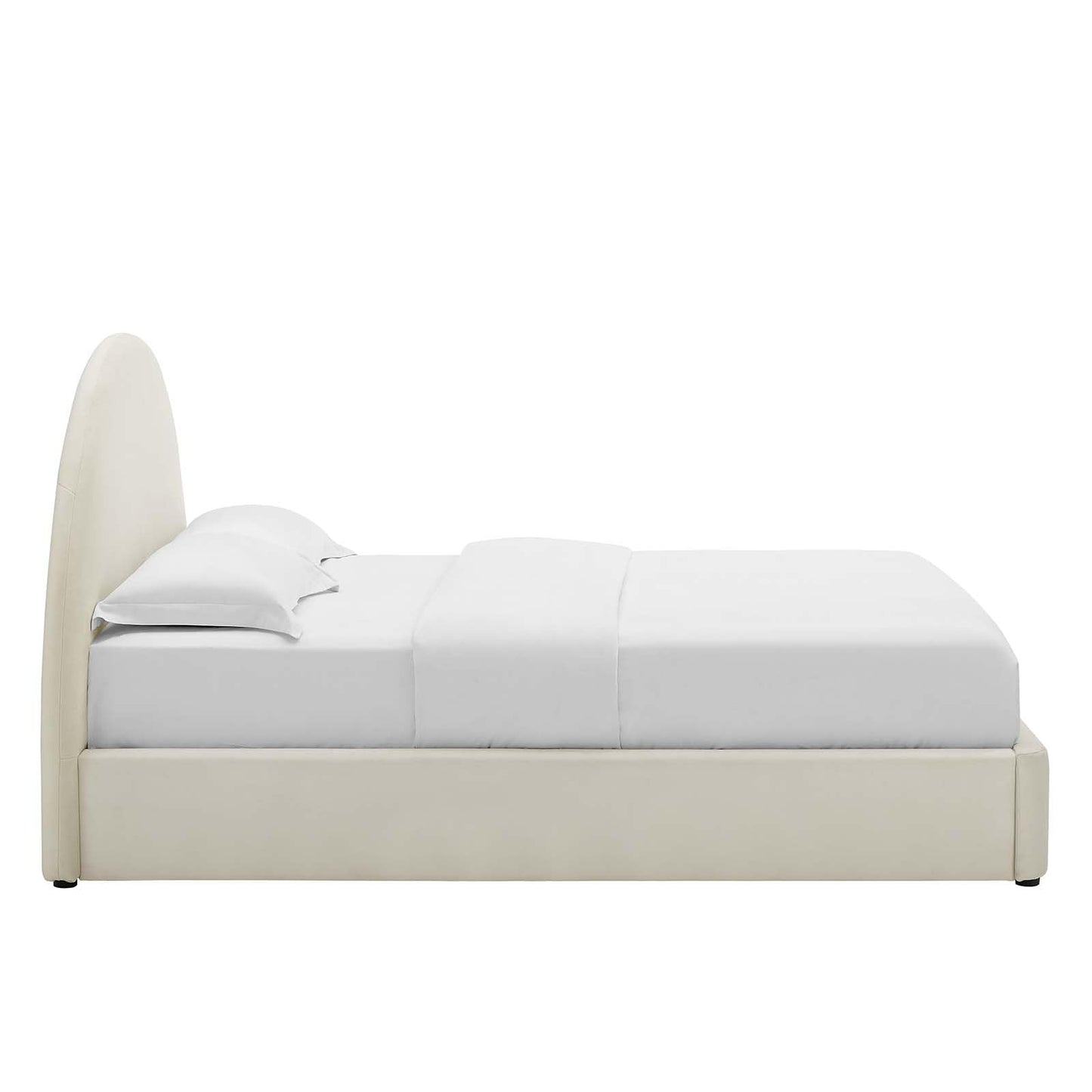 Modway Resort Full Size Platform Bed with Arch Shaped Round Headboard in Alabaster, Upholstered Velvet Bed Frameain-Resistant Performance Velvet, Soft Cloud Bed Frame, No Box Spring Needed