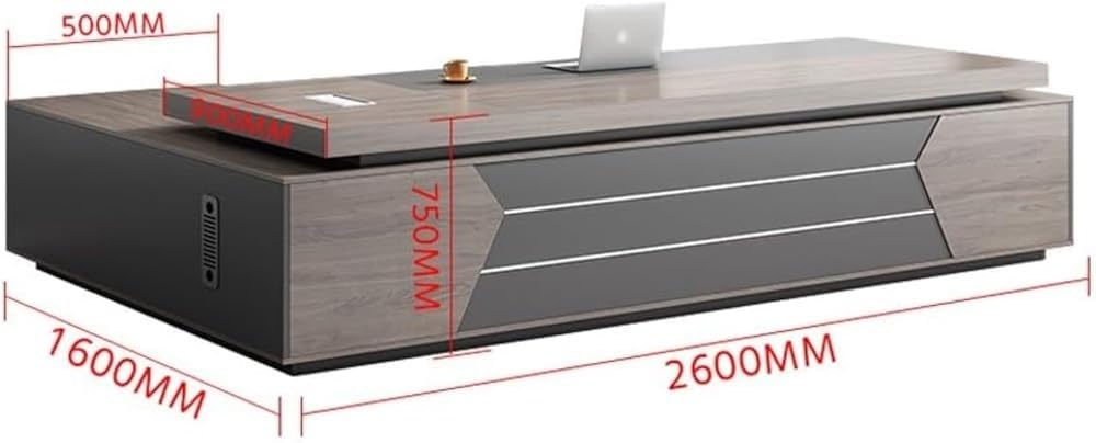 L Shaped Executive Office Desk with Storage Cabinet Modern Corner Computer Workstation for CEO Boss Manager Business Furniture Desk Home Office(2600MM)