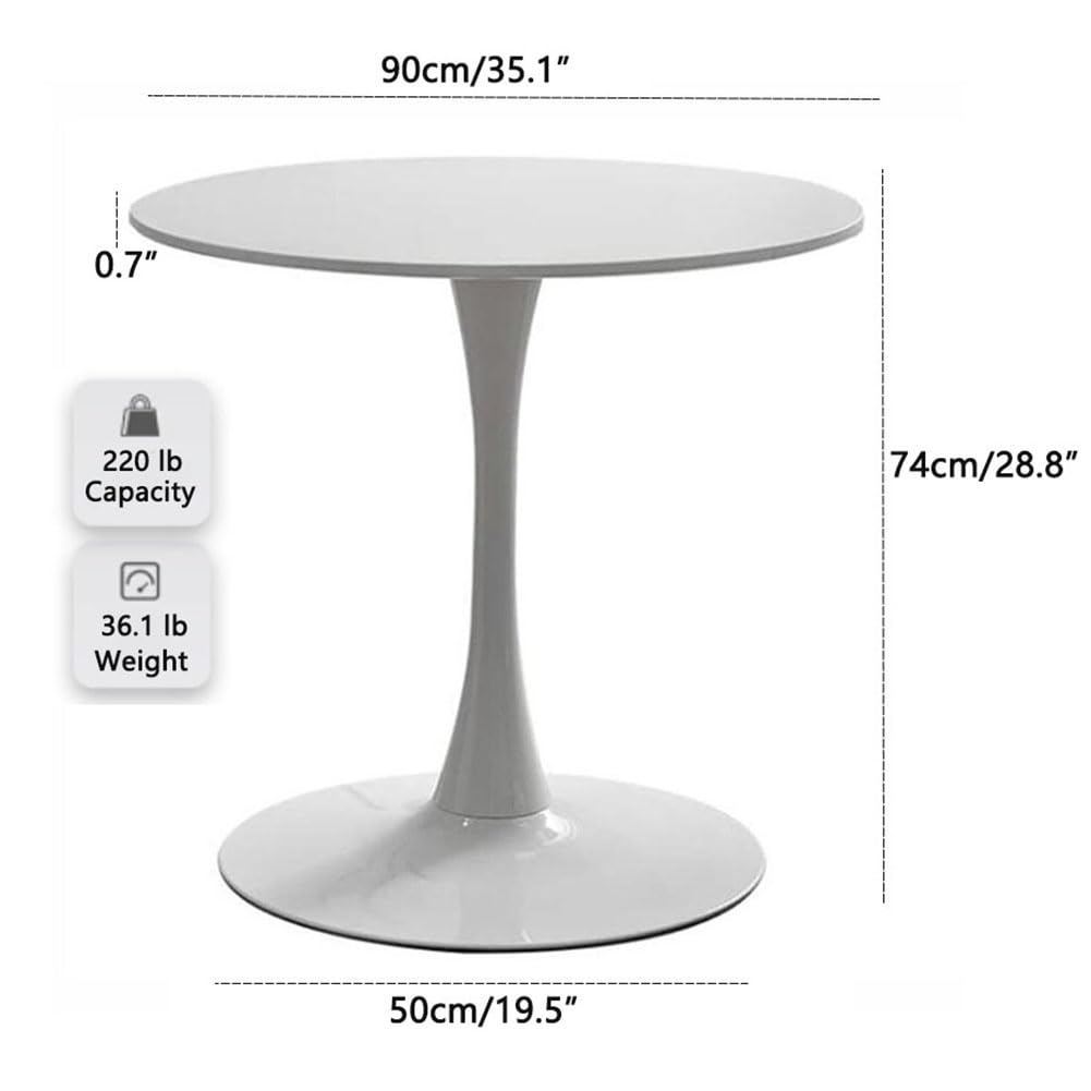HYYTEIBL 35.1" Tulip Dining Table, White, Perfect for 2-4 People, Mid-Century Modern Style, Round MDF Top with Sturdy Base for Dining Room, Living Room, Cafe