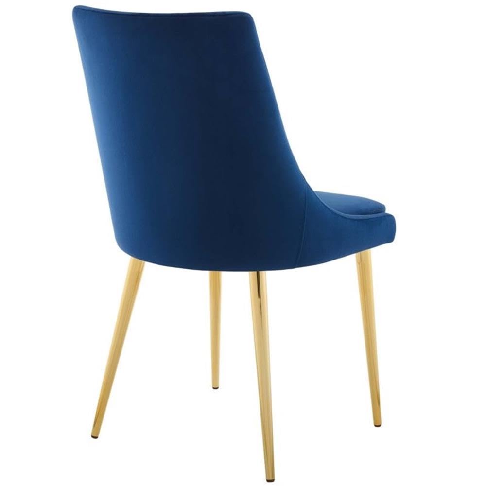 Modway Viscount Performance Velvet Dining Side Chair with Gold Stainless Steel Legs in Navy