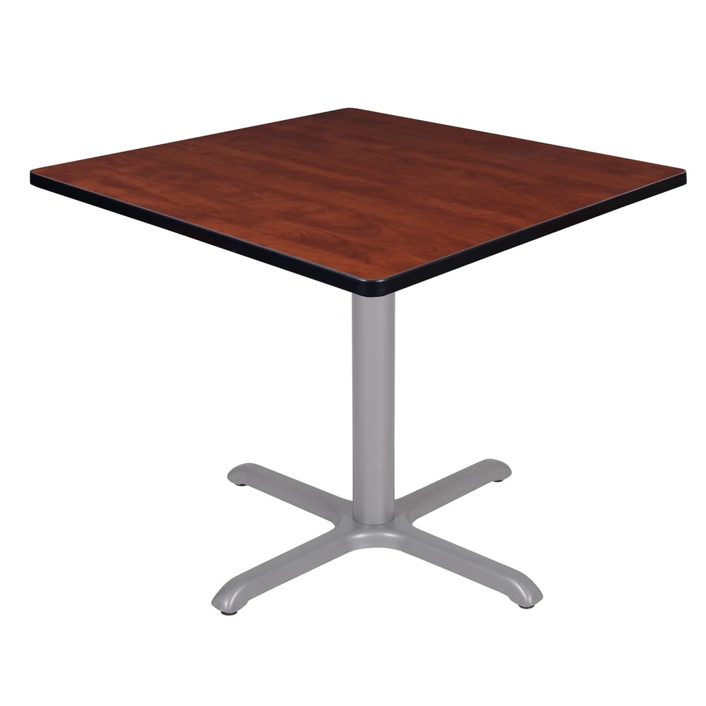 Regency Cain 36 in. Medium Square X-Base Breakroom Table- Cherry Top, Grey Legs