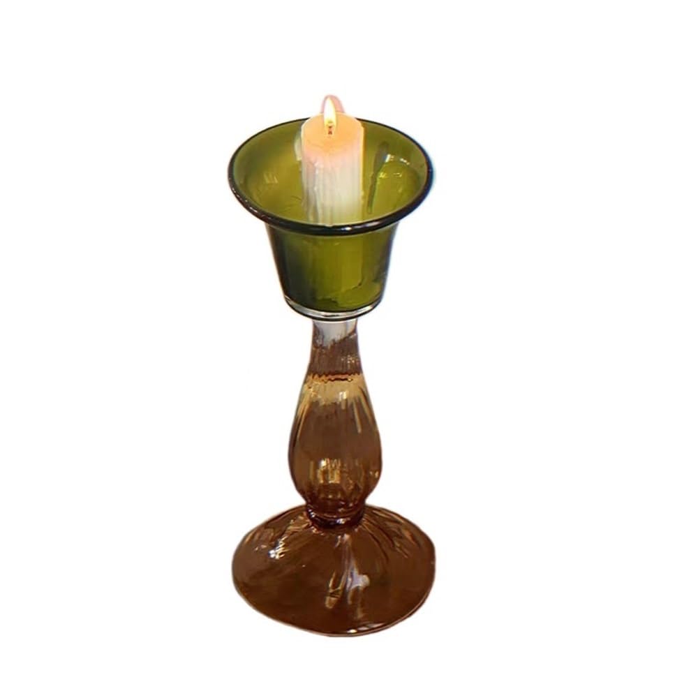 YUHUAWF Candle Holderss Second-Hand Transparent Single-Head Candlestick High-Grade Glass Green Decorative Aromatherapy Candle Holder Decorative Candlestick