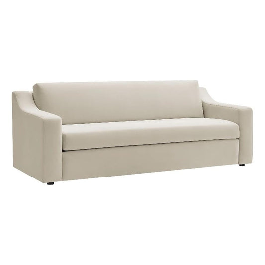 Modway Liora 87 Inch Stain-Resistant Performance Velvet Sofa in Alabaster - 3 Seater Upholstered Sofa Couch for Living Room Seating - Comfy Deep Seat Sofa with Scoop Arms