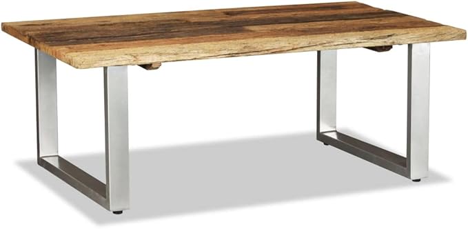 Multicolor Solid Reclaimed Wood Coffee Table, Industrial Wrought Iron Frame