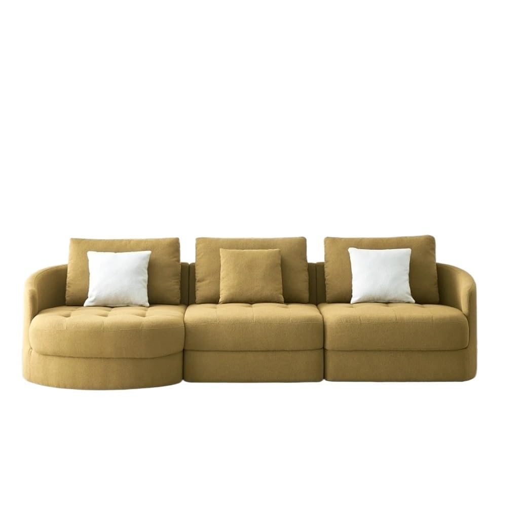 DUYHBAWRS 113" Fabric Sofa,Mid Century L-Shape Couch with Support Pillow for Living Room,Apartment & Office,Dark Yellow(Left)