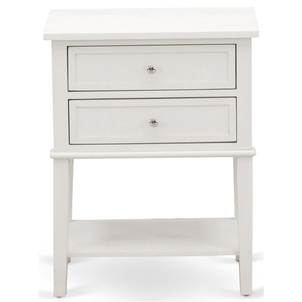 East West Furniture VL-0C-ET Valencia Modern End Table - Rectangle Night Stand with 2 Drawers for Bedroom, 16x22 Inch Inch, Wirebrushed Buttercream