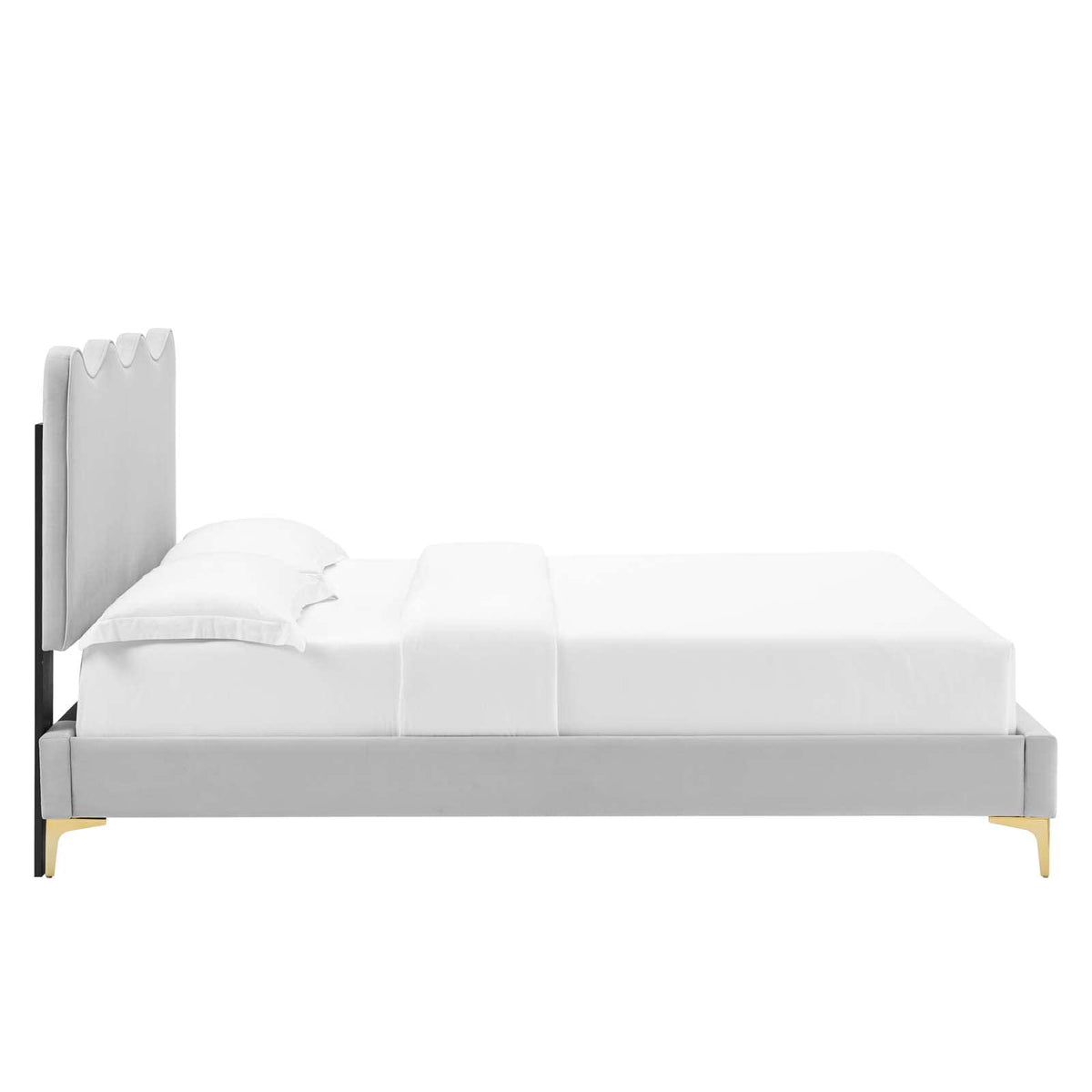 Modway Performance Velvet Full Platform Bed in Light Gray with Gold Legs