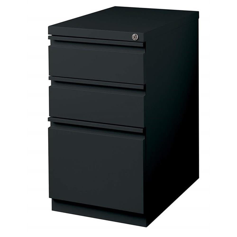 Hirsh Industries 3-Drawer Metal Mobile Pedestal, 20" Deep Box/Box/File Configuration, Black Finish, 27.75" H x 15" W x 19.88" D, Locking File Cabinet with Hidden Casters, Office Storage Solution