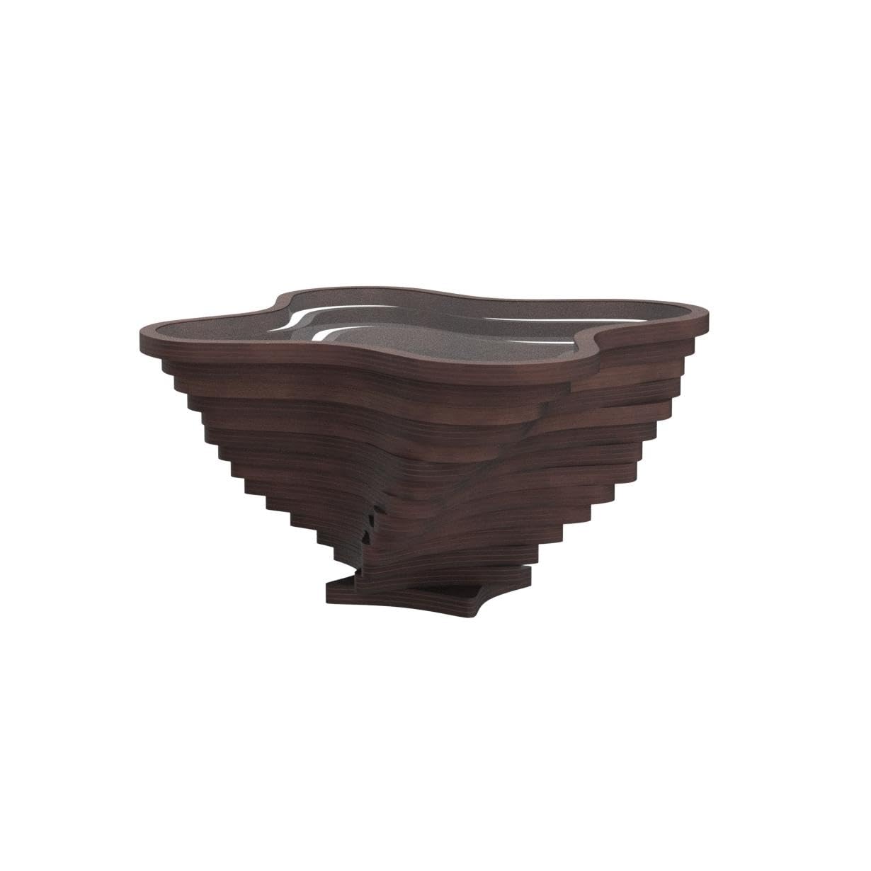 Papella Design Modern Coffee Table – Natural Walnut Veneer, Tempered Glass Top, Layered Wave Design, Rustic Wood, Contemporary Living Room Table, Luxury Home & Office Decor, Mesa de Centro para Sala.