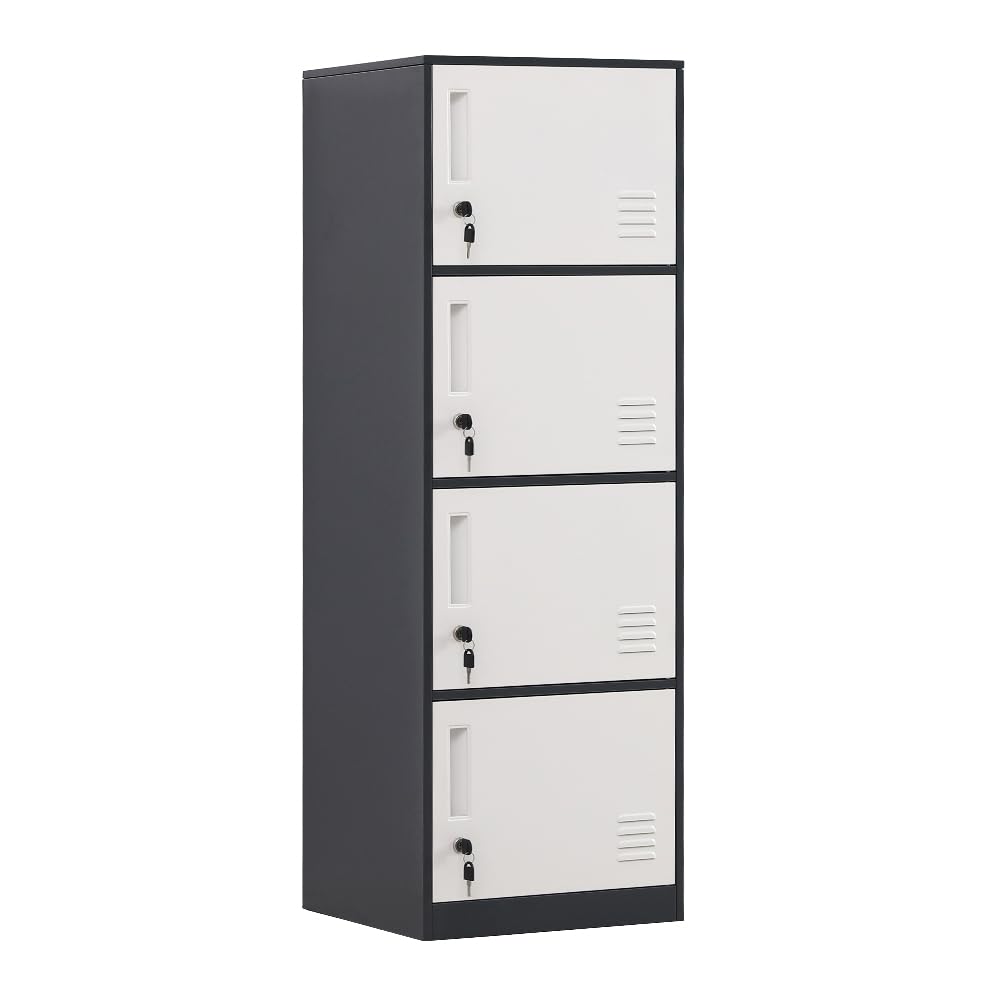 DAYTOYS 4 Door Metal Vertical Storage Locker for Kids Bedroom, Children Room, School, Office, Home,Stackable Steel Storage Cabinet for Sports Equipment,Anti-Tilting Device (Gray)