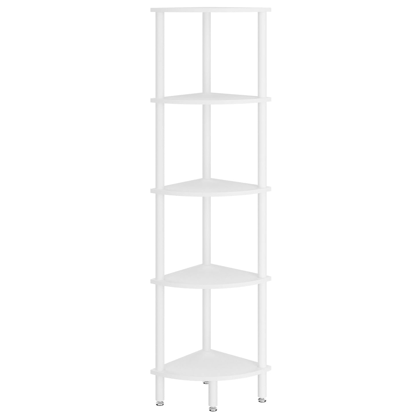 IBUYKE 5 Tier Corner Shelf Stand,Industrial Corner Display Rack,Corner Bookshelf for Living Room, Bedroom, Kitchen, Home Office, White WBC010W