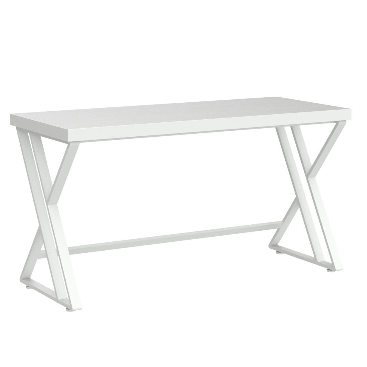 LVB White Computer Desk, Modern Wood Home Office Desk for PC Writing Work, Metal Wooden Executive Workstation Student Simple Desk, Computer Study Gaming Bedroom Table, 55 Inch, White Oak