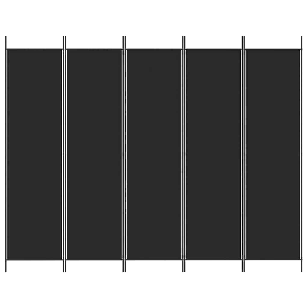 vidaXL vidaXL 5 Panel Room Divider, Folding Privacy Screen for Room Separation, Freestanding Divider Screen for Home Office, Modern Style, Black Fabric